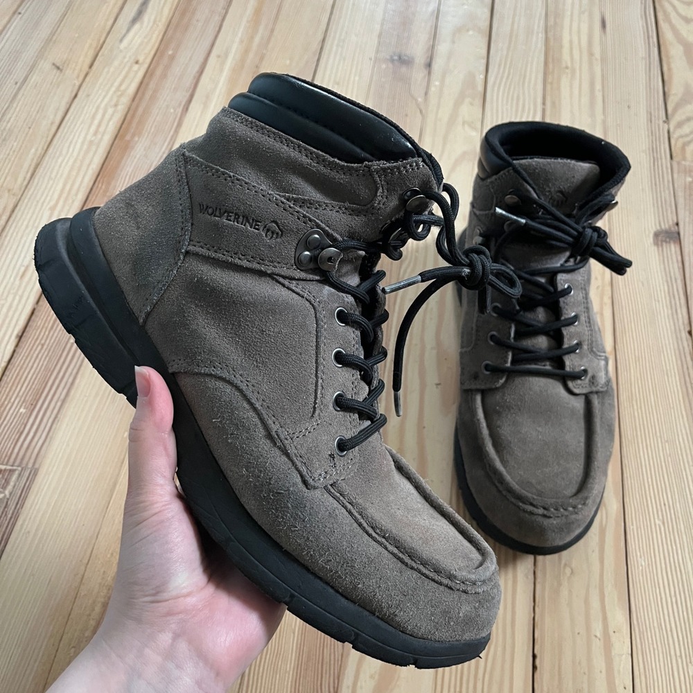 Wolverine Mens Grey Suede Moc Toe Lace Up Ankle Boot Hiking extra wide Size 10.5